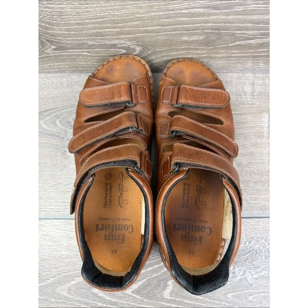 Finn Comfort Tunis Men’s Sz 11/EU 44 Brown Leather 3 Strap Hook & Loop Sandals